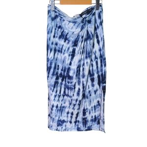 Lauren Ralph Lauren Tie-Dye Midi Skirt Blue White Linen Blend Size Small